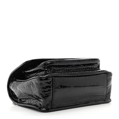 Saint Laurent Calfskin Crocodile Embossed Matelasse Monogram Baby Niki Chain Satchel Black 4 of 10