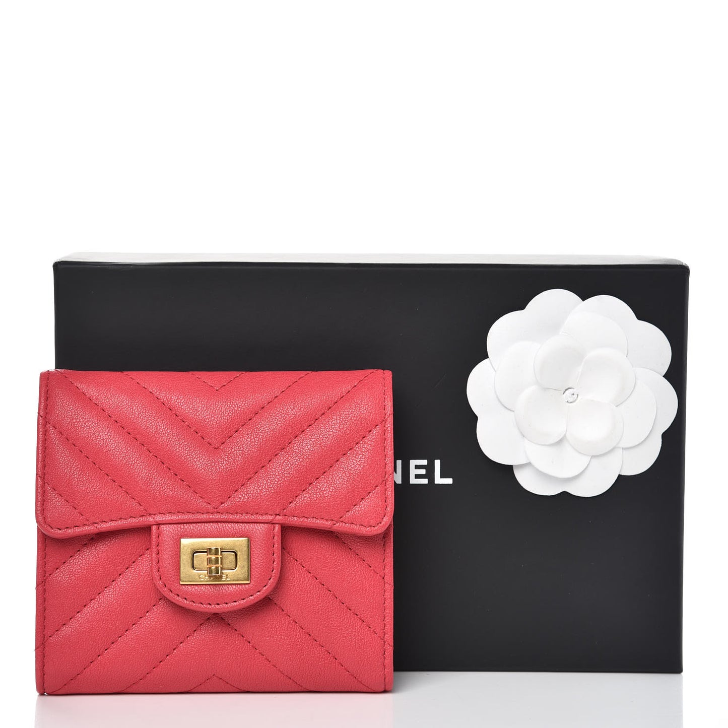 Sheepskin Chevron Quilted Reissue Compact Wallet Light Red