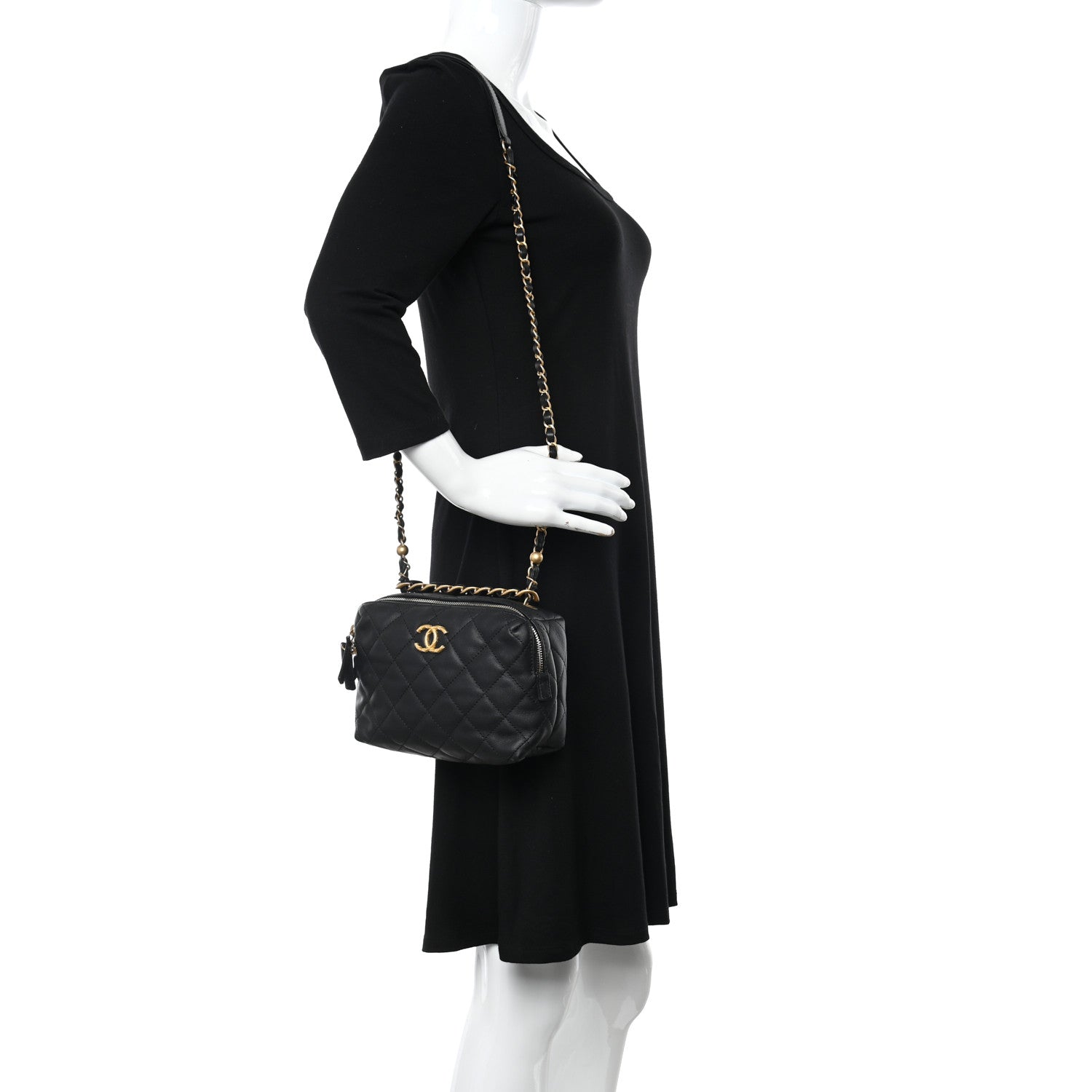 Chanel Calfskin Quilted Mini Bowling Bag Black 2 of 11
