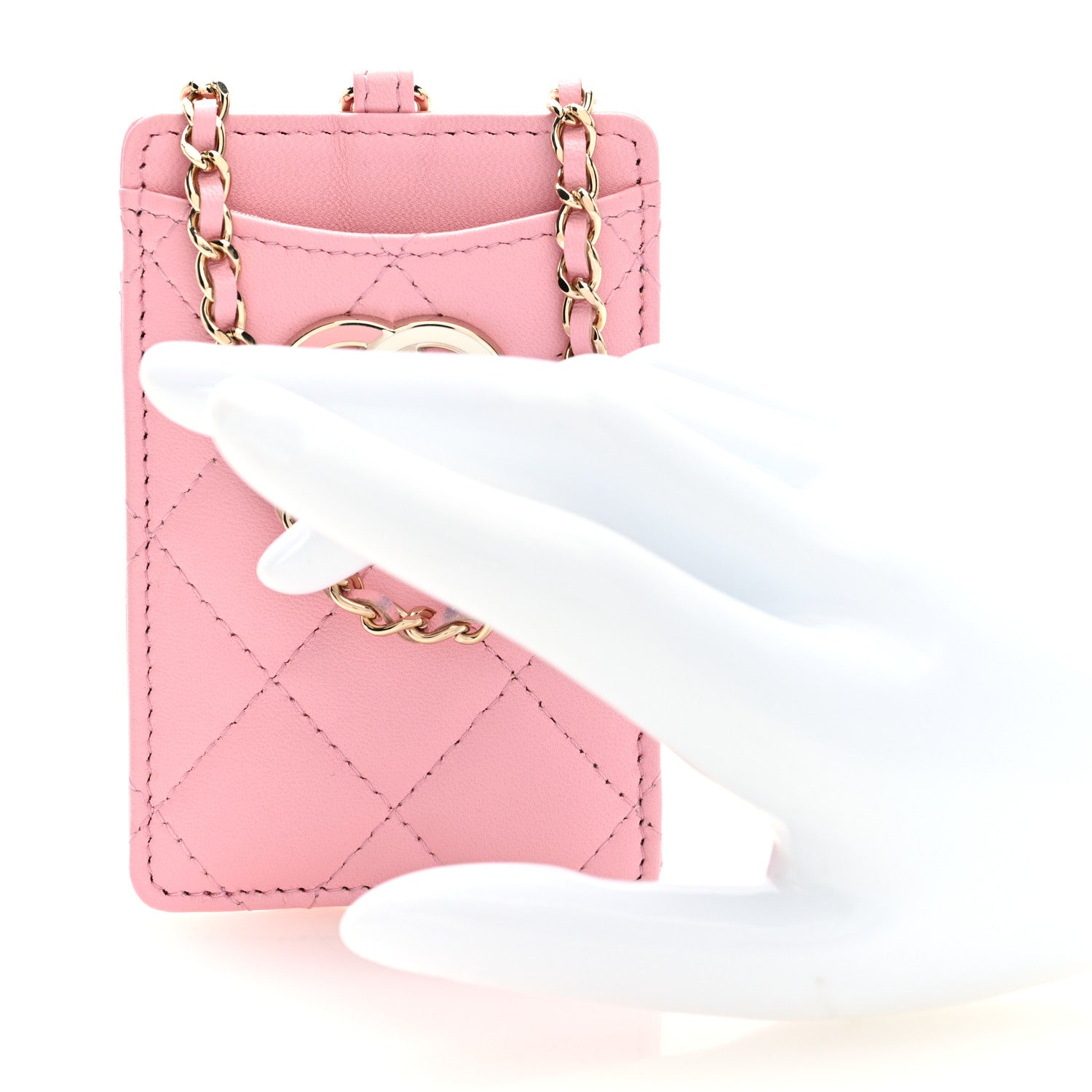 Chanel Lambskin Quilted Chanel Card Holder On Chain Pink 2 of 7