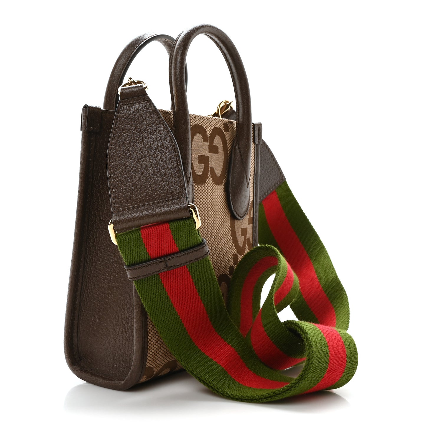 Monogram Jumbo GG Textured Dollar Calfskin Web Mini Vertical Tote Camel Ebony New Acero