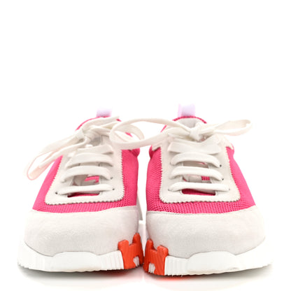 Hermes Air Mesh Suede Goatskin Bouncing Sneakers 39 Rose Vinicunca White 3 of 10