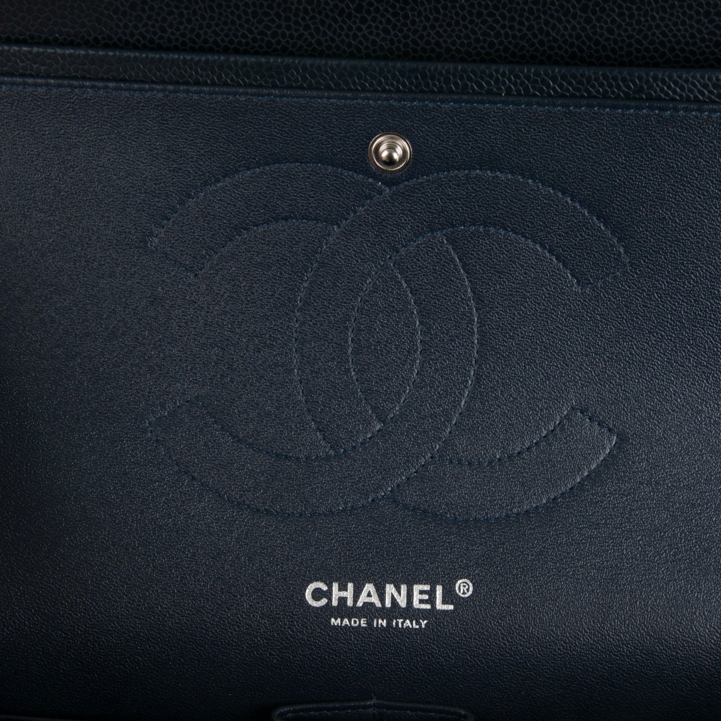Caviar Quilted Jumbo Double Flap Navy Blue