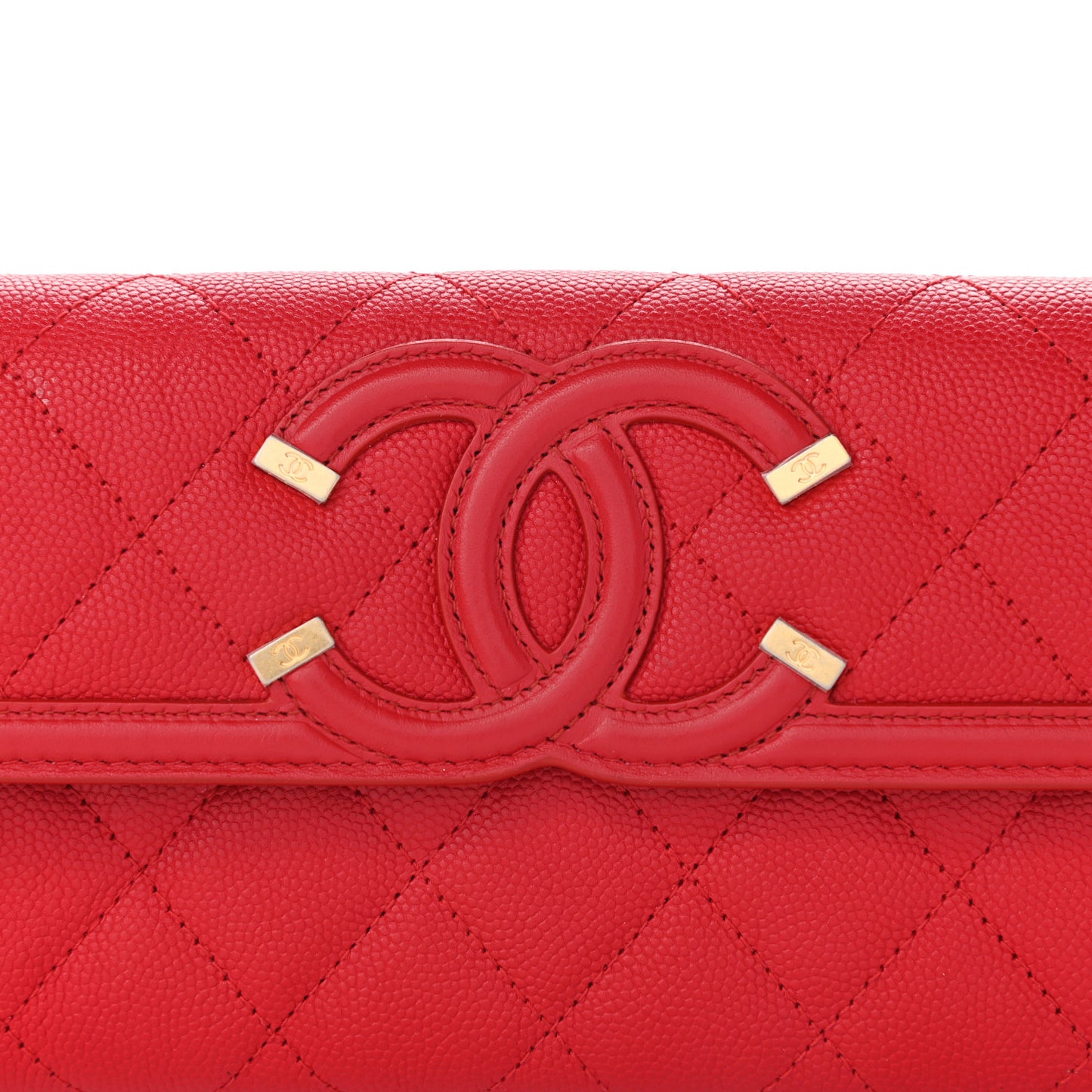 Caviar Quilted Large Filigree Gusset Flap Wallet Red