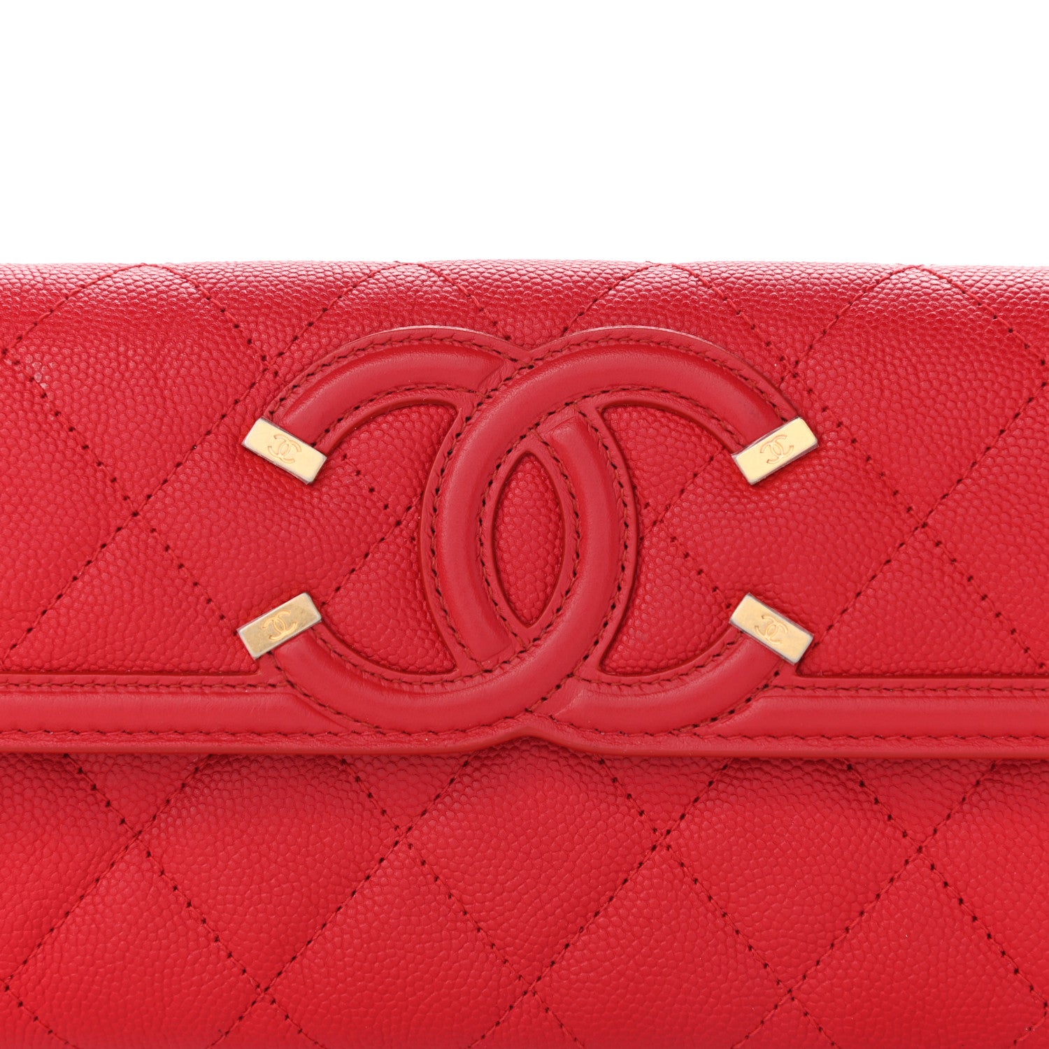 Chanel Caviar Quilted Large Filigree Gusset Flap Wallet Red 9 of 9