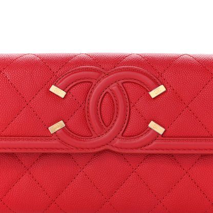 Chanel Caviar Quilted Large Filigree Gusset Flap Wallet Red 9 of 9