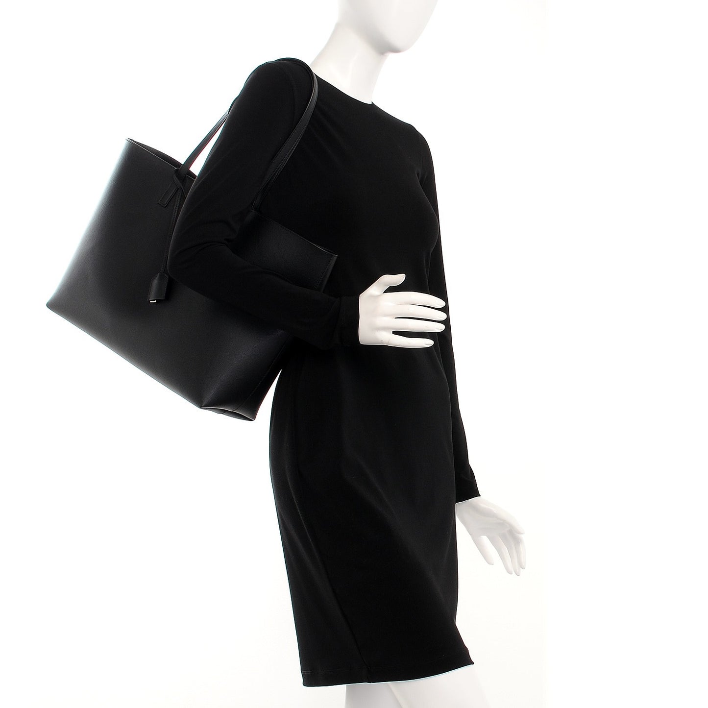 Calfskin Large Shopping Tote Black Red