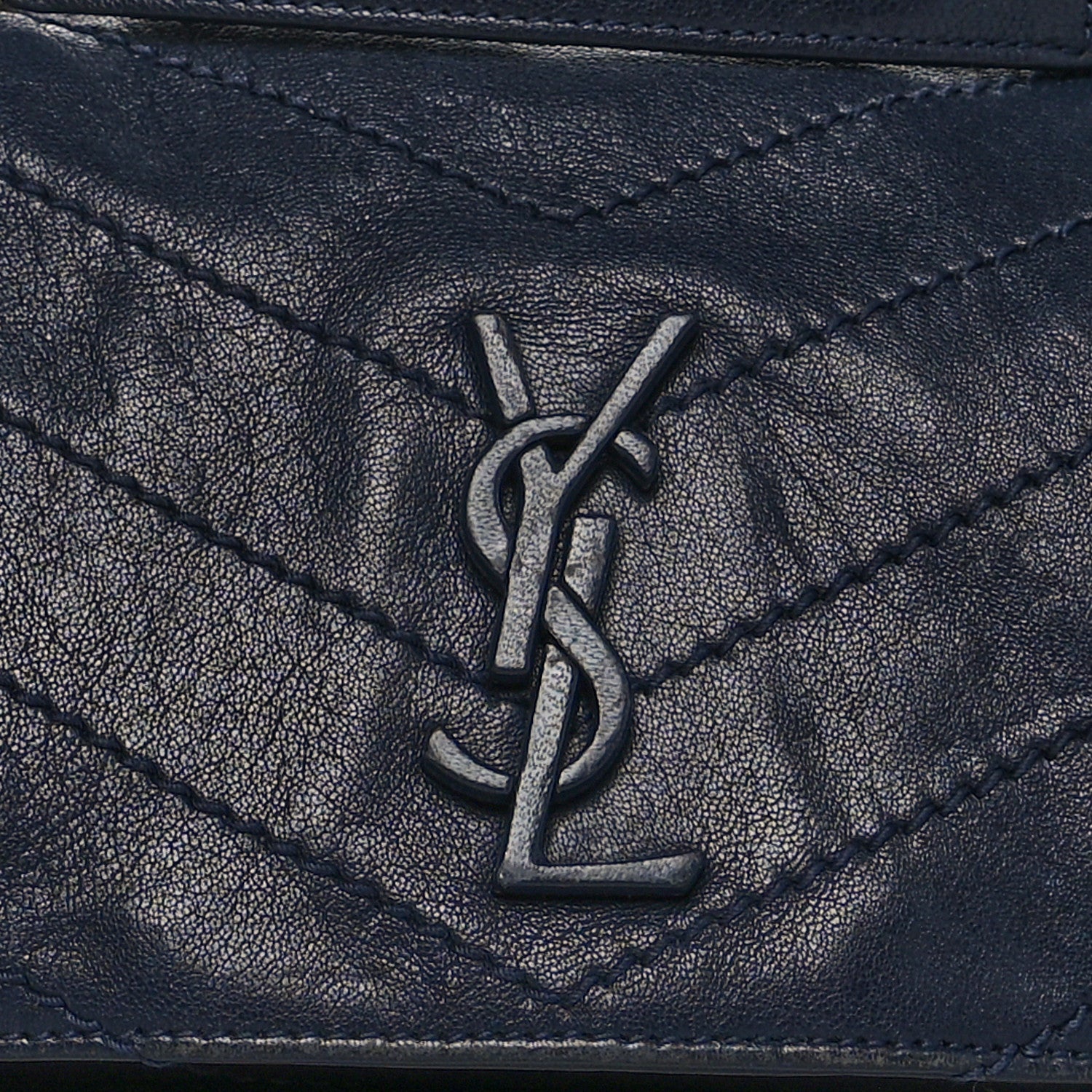 Saint Laurent Vintage Lambskin Chevron Monogram Small Nolita Blue 7 of 9