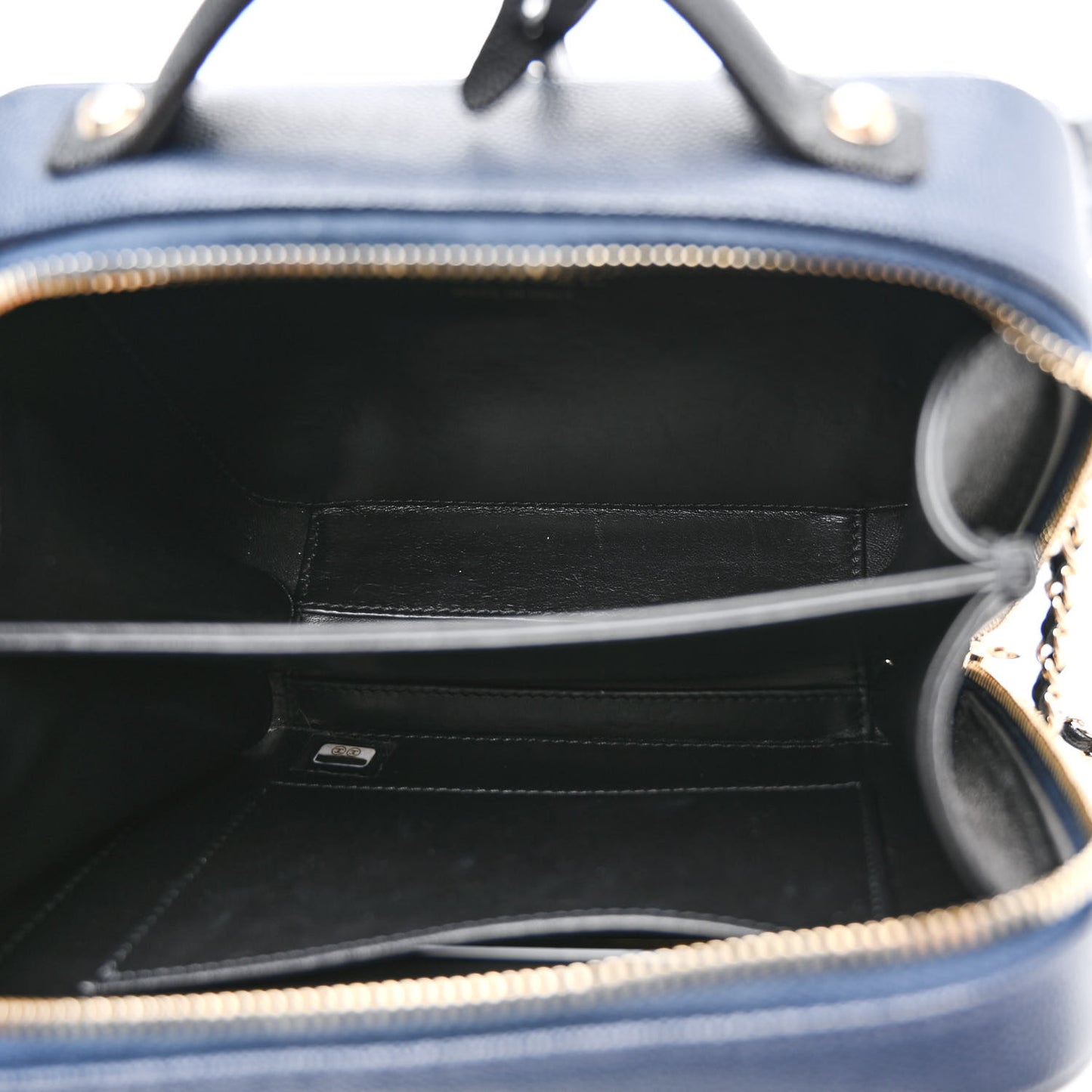 Caviar Quilted Small CC Filigree Vanity Case Navy Black