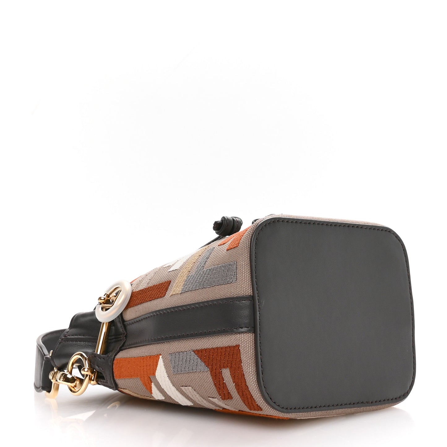Kuban Canvas Vitello King F is Fendi FF Embroidered Mini Mon Tresor Bucket Bag Tartufo Ebano Multicolor