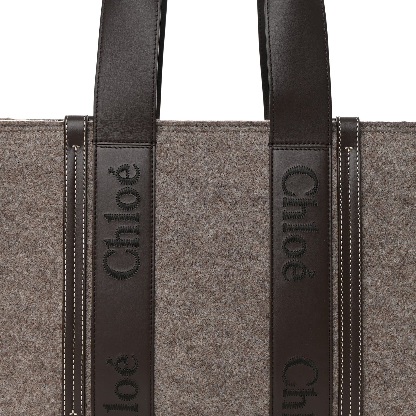 Felt Calfskin Medium Woody Ribbon Tote Deep Beige
