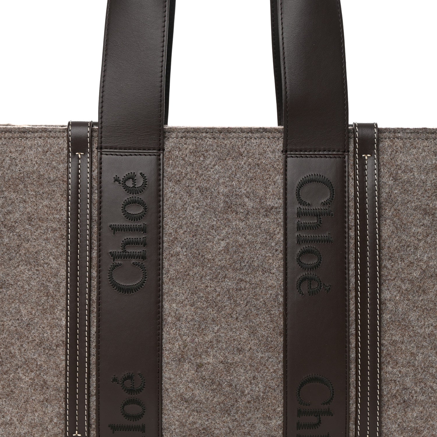 Chloe Felt Calfskin Medium Woody Ribbon Tote Deep Beige 8 of 11