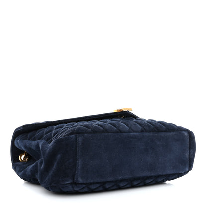 Saint Laurent Suede Mixed Matelasse Triquilt Large Monogram Envelope Satchel Navy Blue 4 of 11