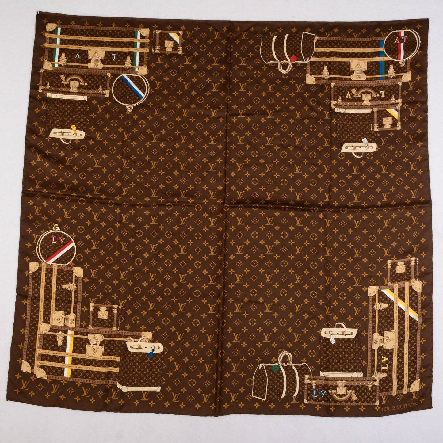 Silk Monogram Trunks Square Scarf Brown