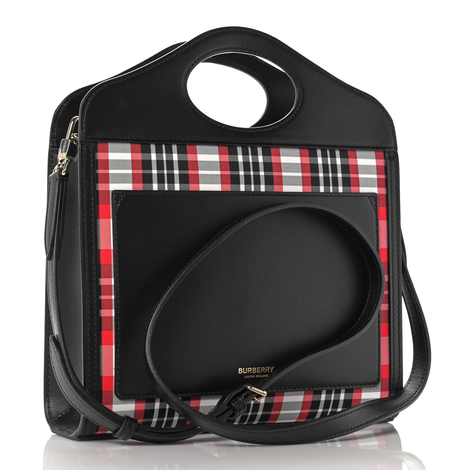 Burberry Calfskin Nylon Tartan Mini Pocket Bag Bright Red 3 of 11