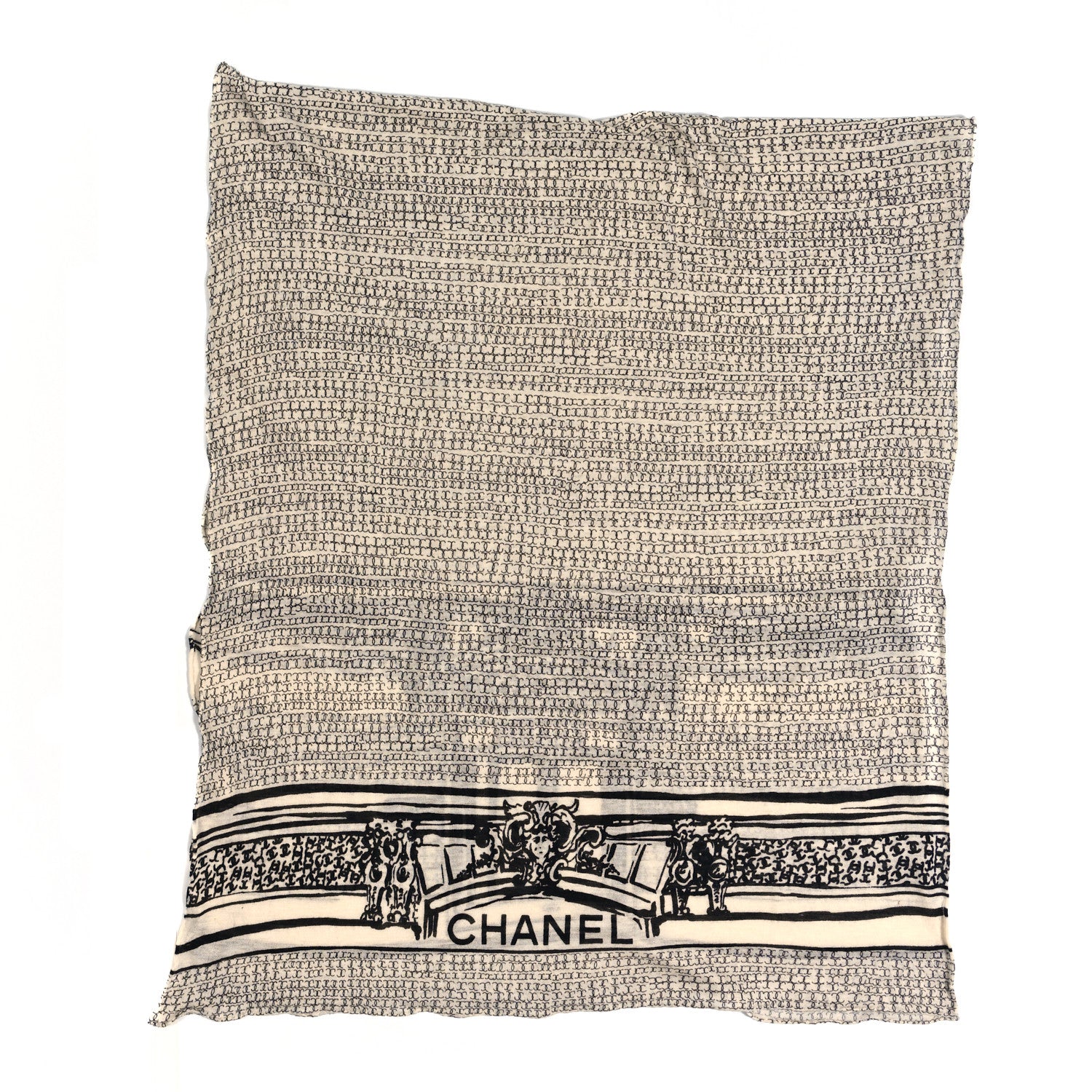 Chanel Cashmere Wool Silk Scarf White Black 2 of 3
