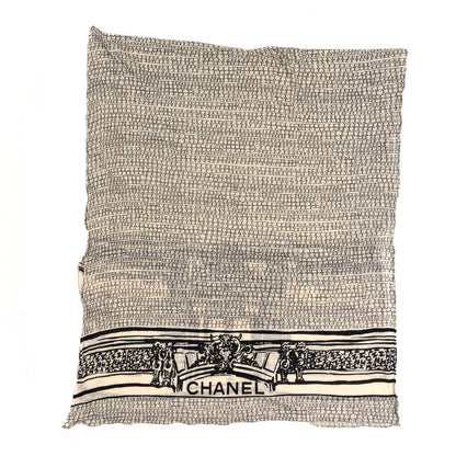 Chanel Cashmere Wool Silk Scarf White Black 2 of 3