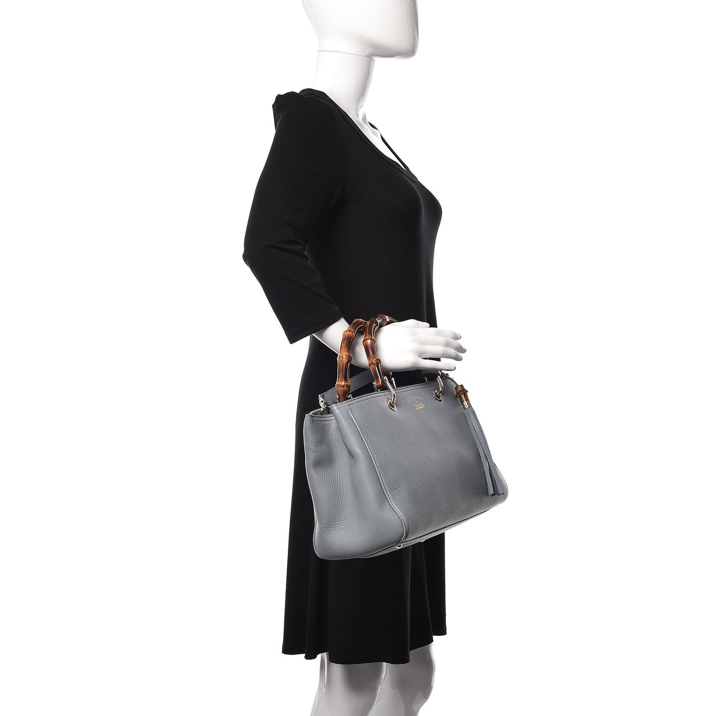 Pebbled Calfskin Medium Bamboo Shopper Tote Light Blue