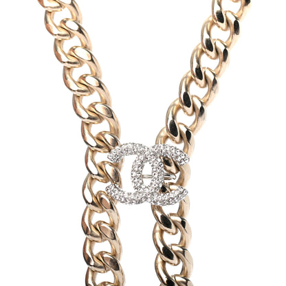 Chanel Chain Link Crystal CC Dog Tag Charm Necklace Gold 3 of 4
