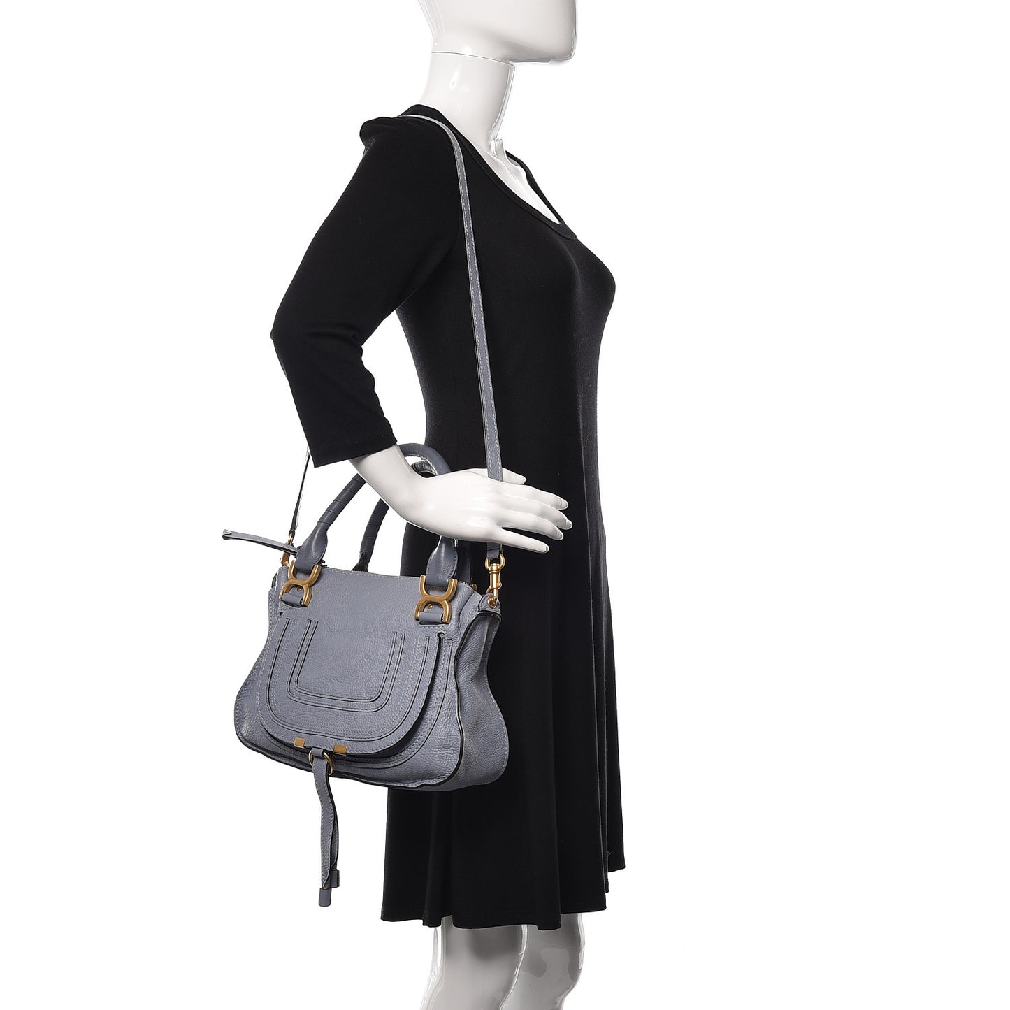 Calfskin Small Marcie Satchel Washed Blue