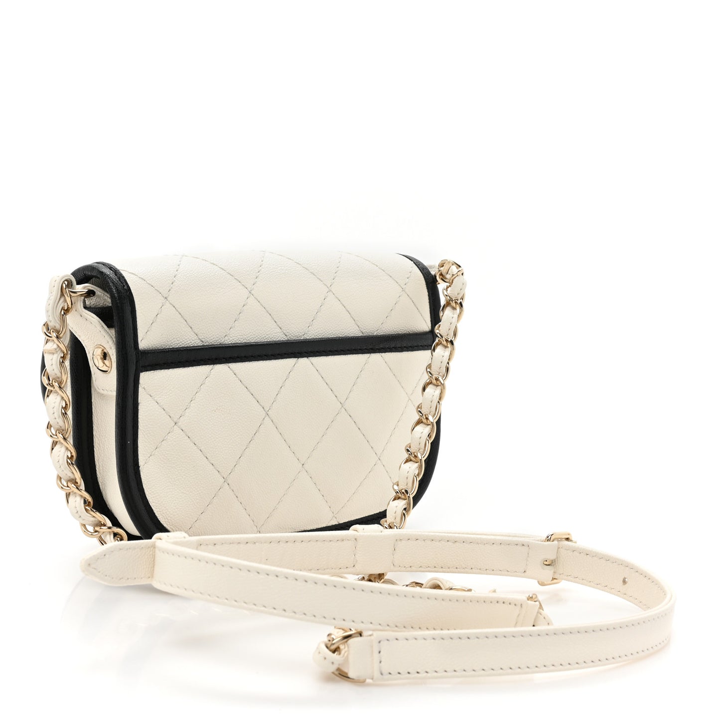 Caviar Quilted Mini Round Messenger Flap White Black