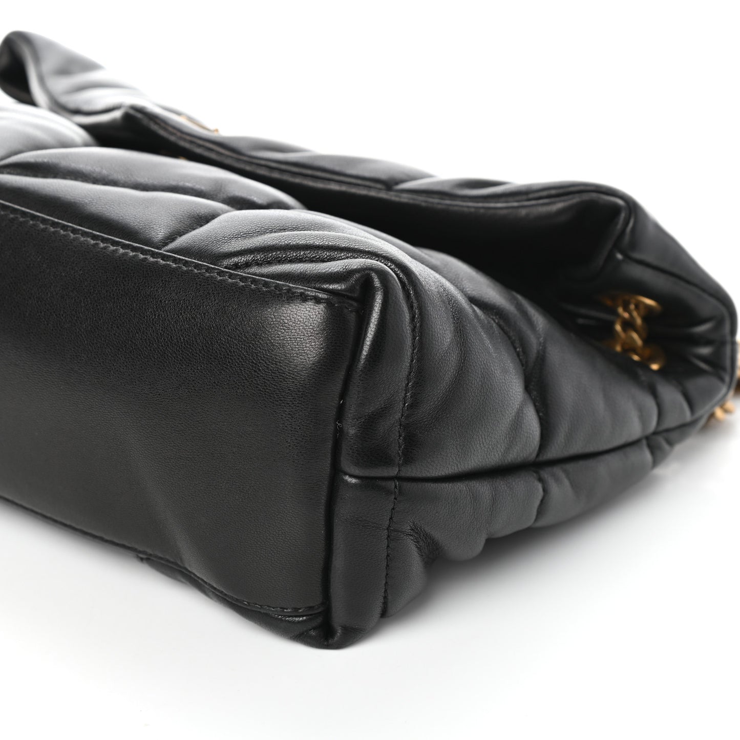 Lambskin Quilted Small Loulou Puffer Monogram Chain Satchel Black