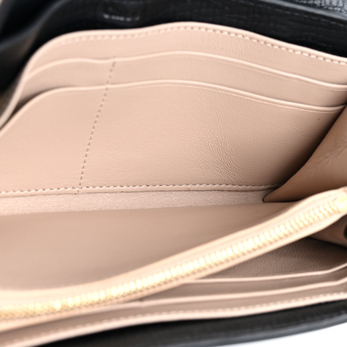 Grained Calfskin Lambskin Drew Long Wallet with Flap Black Powder Beige
