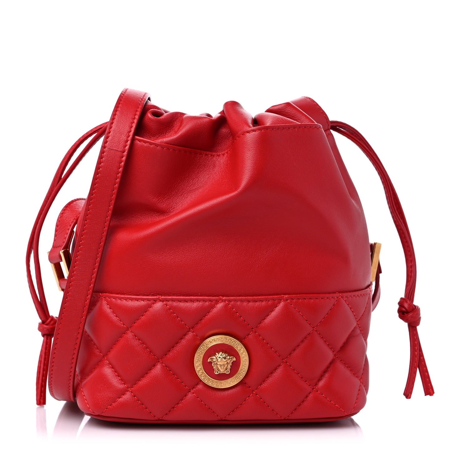 Nappa Quilted Medusa Bucket Bag Red