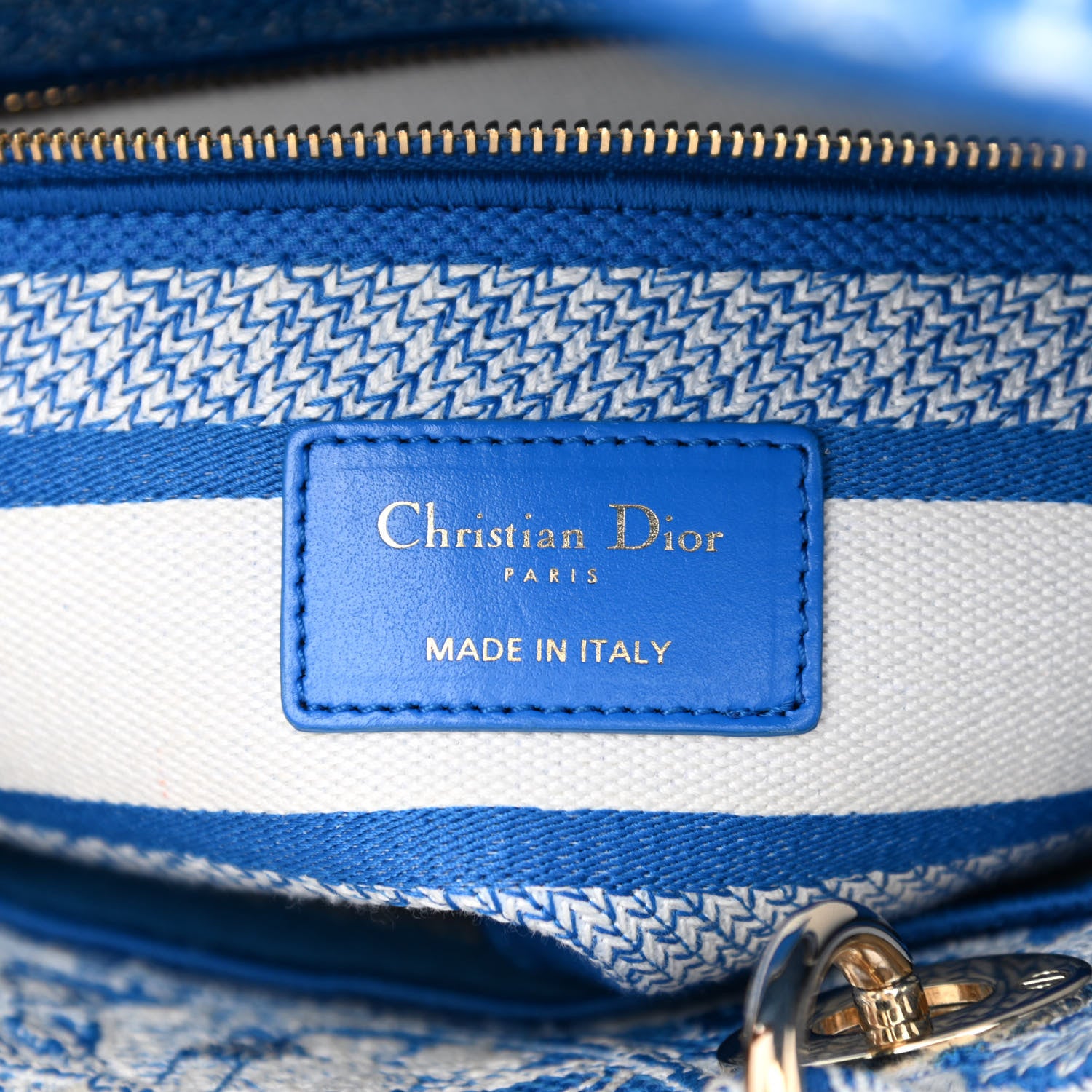 Christian Dior Canvas Toile De Jouy Reverse Embroidered Medium Lady D-Lite Fluorescent Blue 6 of 10