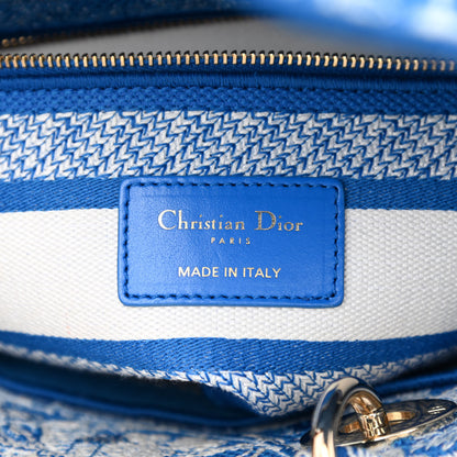 Christian Dior Canvas Toile De Jouy Reverse Embroidered Medium Lady D-Lite Fluorescent Blue 6 of 10