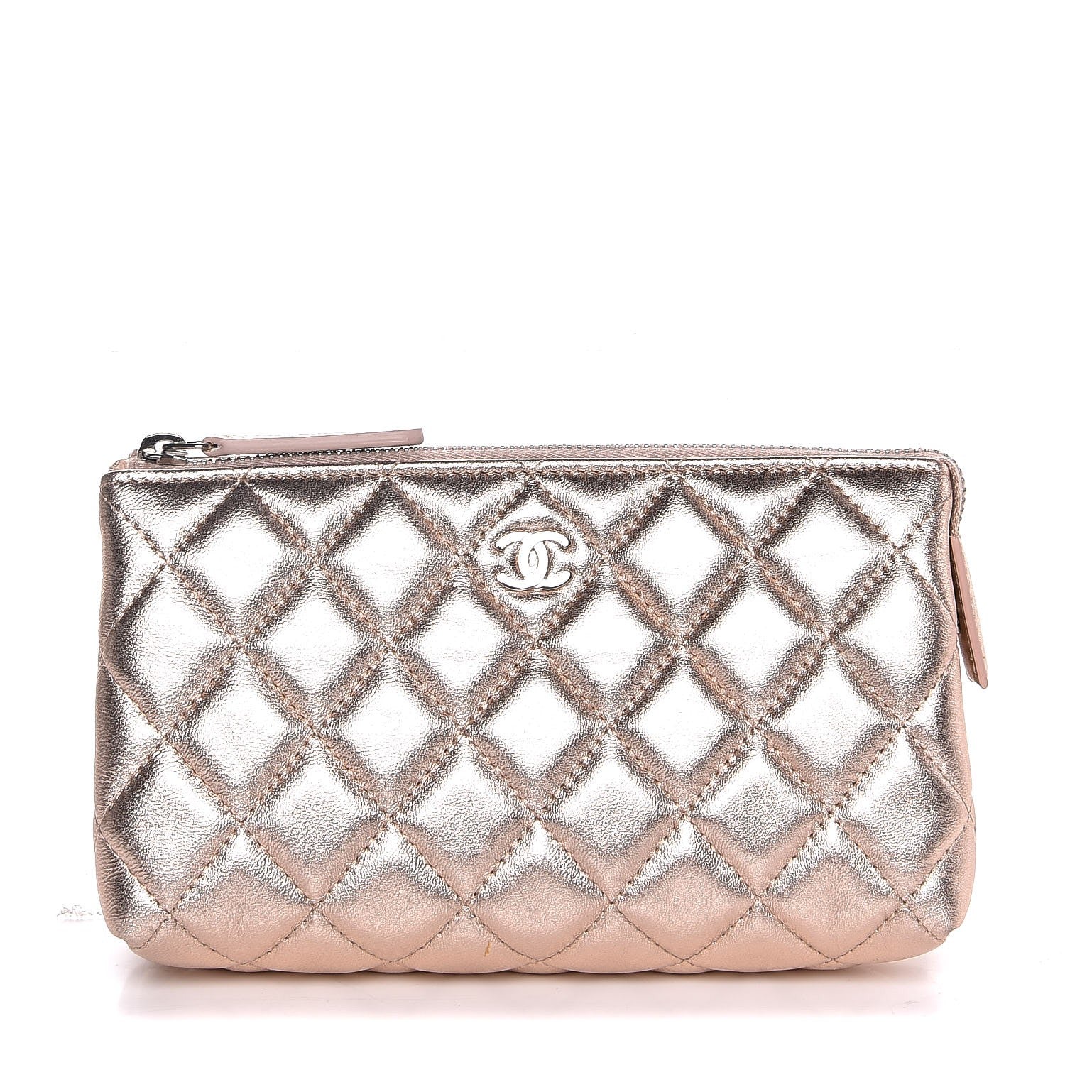 Chanel Metallic Lambskin Quilted Cosmetic Pouch Light Gold 1 of 8