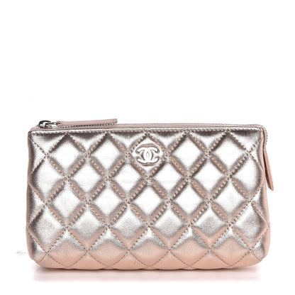 Chanel Metallic Lambskin Quilted Cosmetic Pouch Light Gold 1 of 8