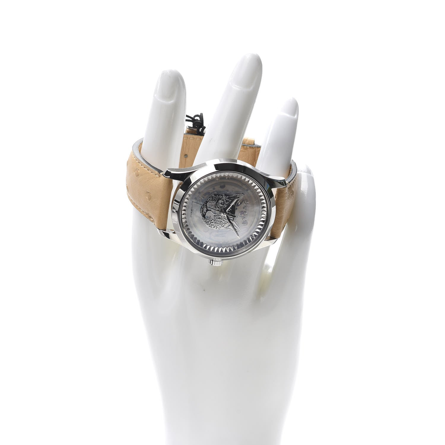 Gucci Stainless Steel Ostrich Mother of Pearl 38mm G-Timeless Cat Automatic Watch 2 of 8