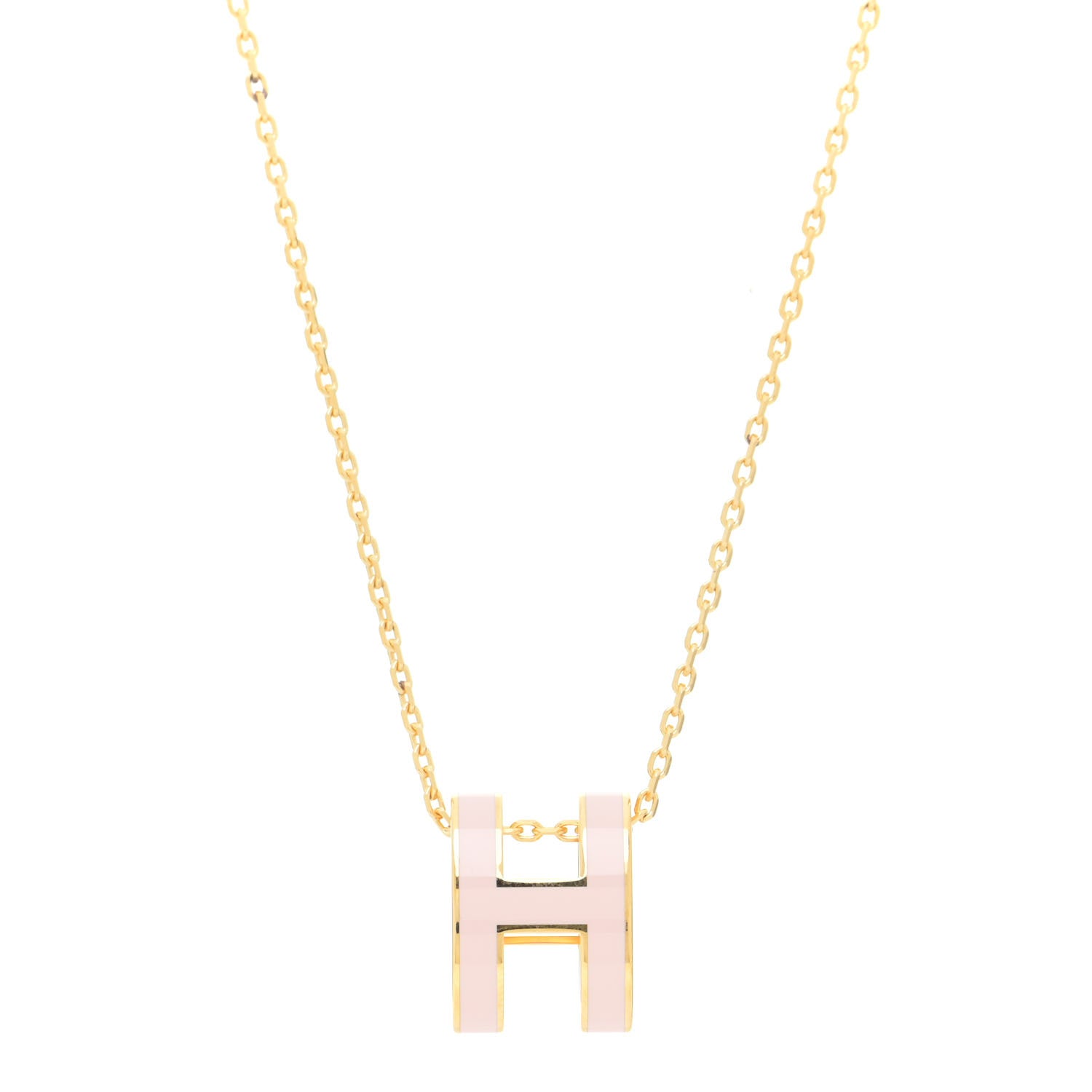 Hermes Lacquered Gold Pop H Pendant Necklace Rose Sakura 1 of 7