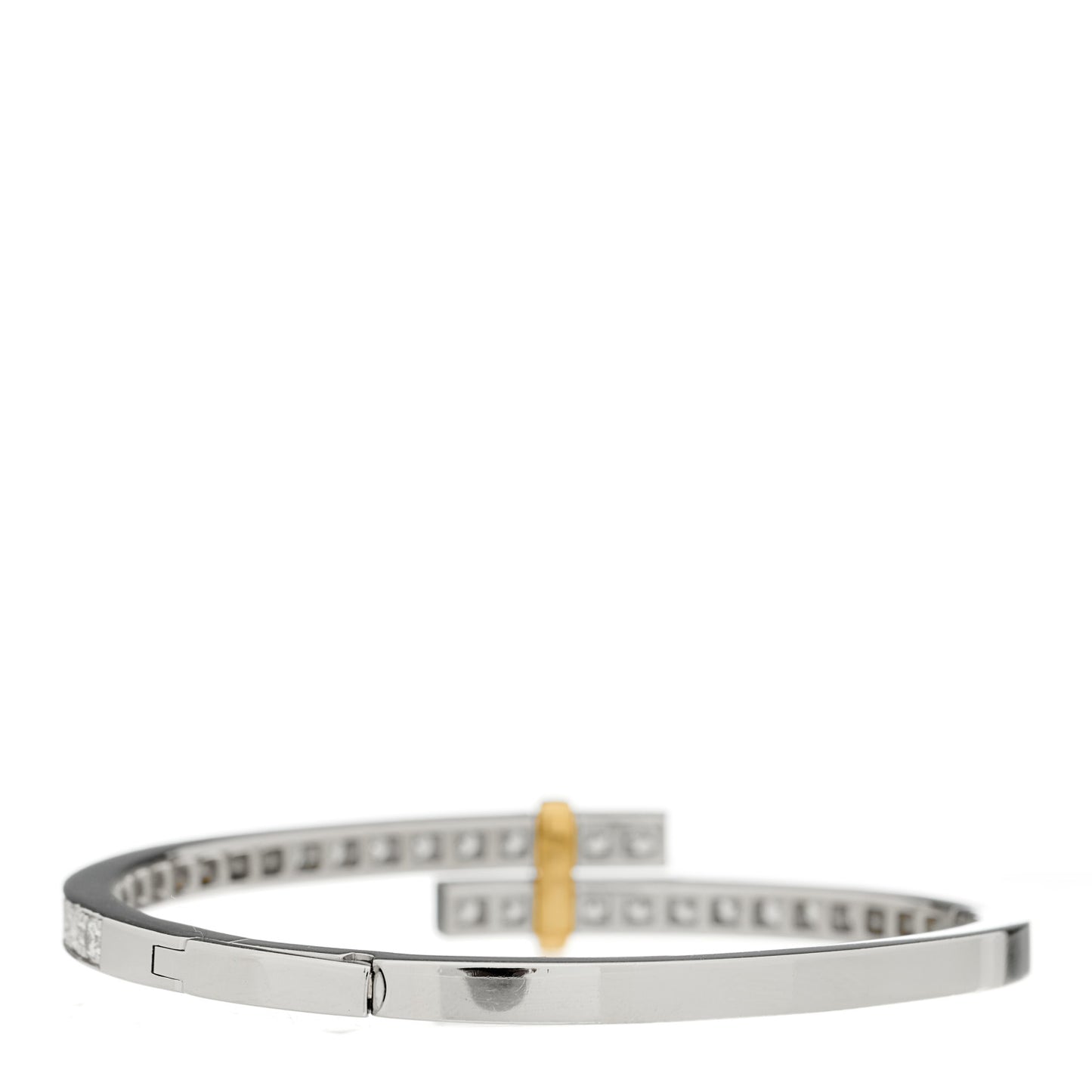 Platinum 18K Yellow Gold Diamond Edge Hinged Bypass Bangle Bracelet