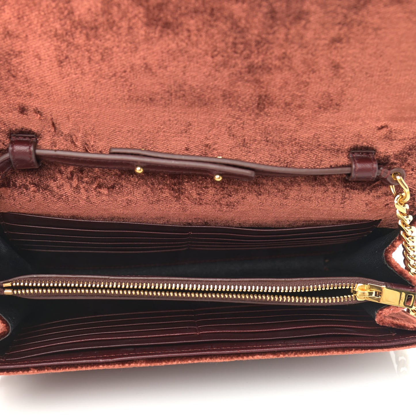 Textured Velour Monogram Chain Wallet Red Clay