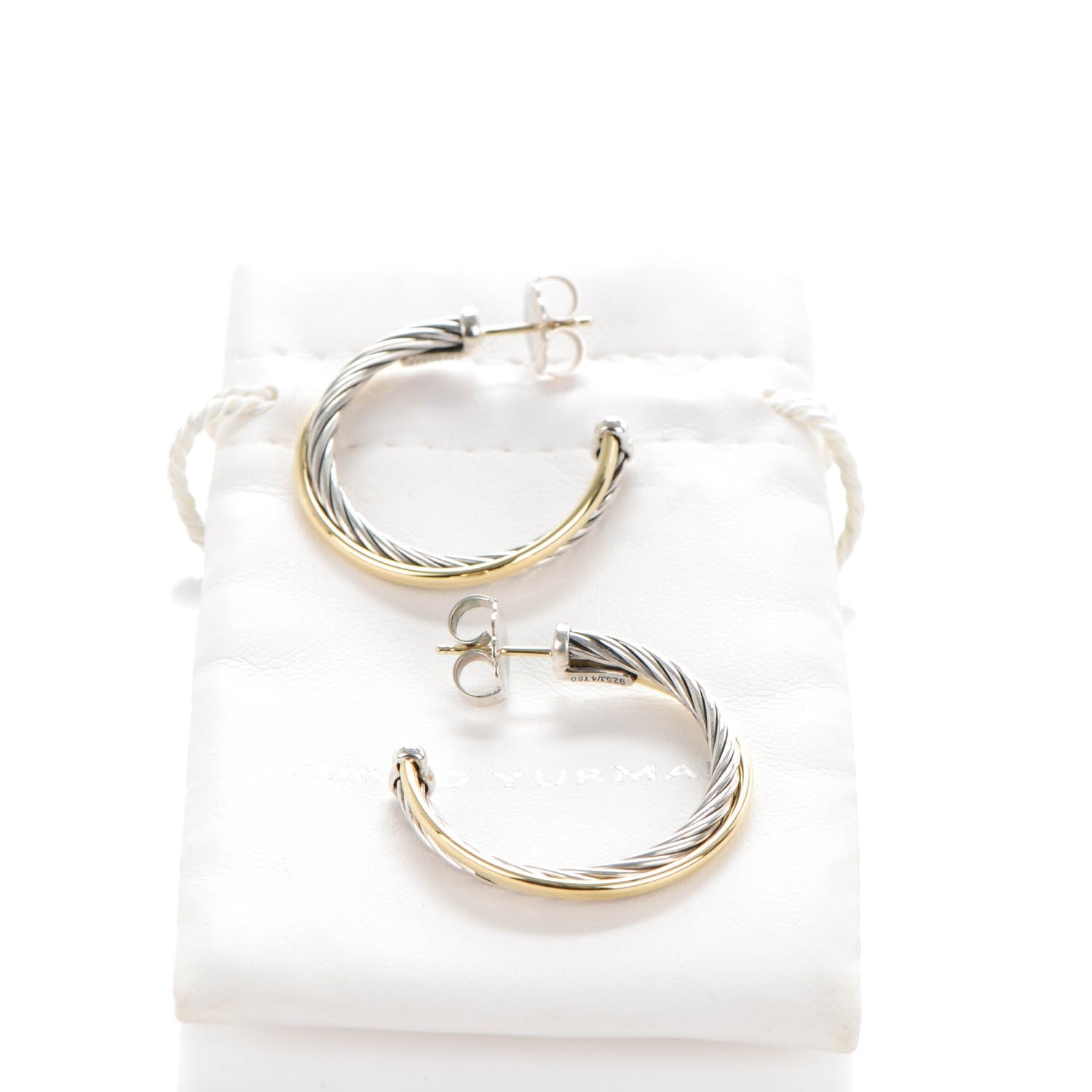 David Yurman Sterling Silver 18K Yellow Gold 31mm Crossover Cable Hoop Earrings 5 of 5