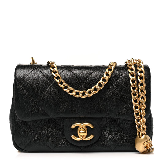 Caviar Quilted Mini Sweetheart Rectangular Flap Black