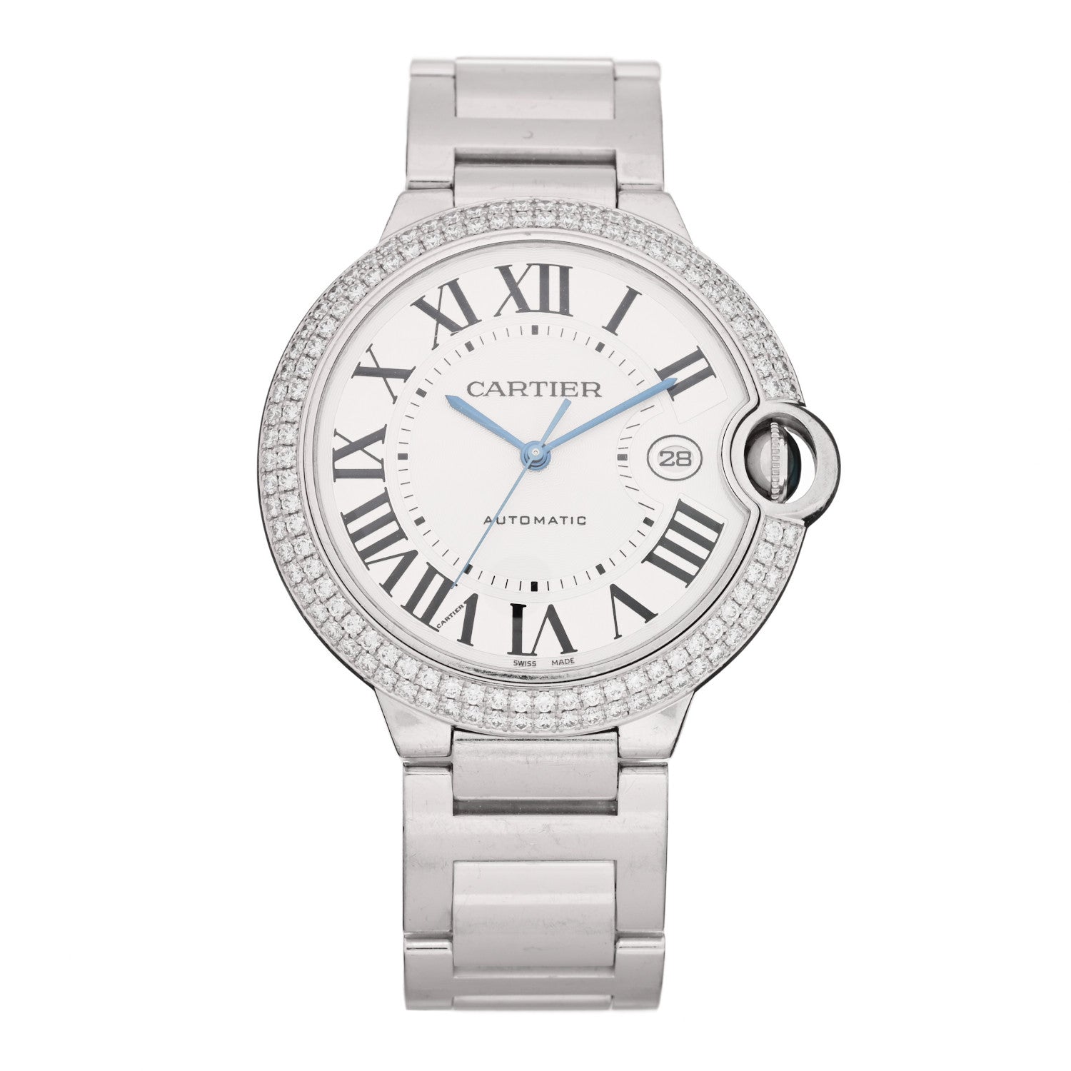 Cartier 18K White Gold Diamond Pave Bezel 42mm Ballon Bleu De Cartier Automatic Watch 1 of 5
