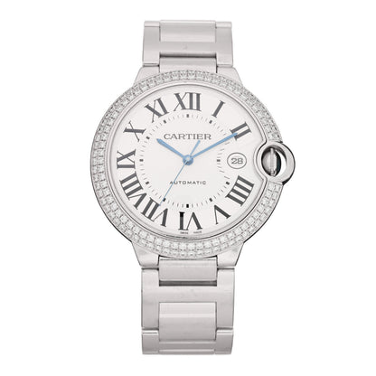 Cartier 18K White Gold Diamond Pave Bezel 42mm Ballon Bleu De Cartier Automatic Watch 1 of 5