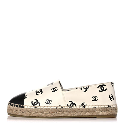 Chanel Lambskin Printed CC Espadrilles 41 White Black 1 of 10