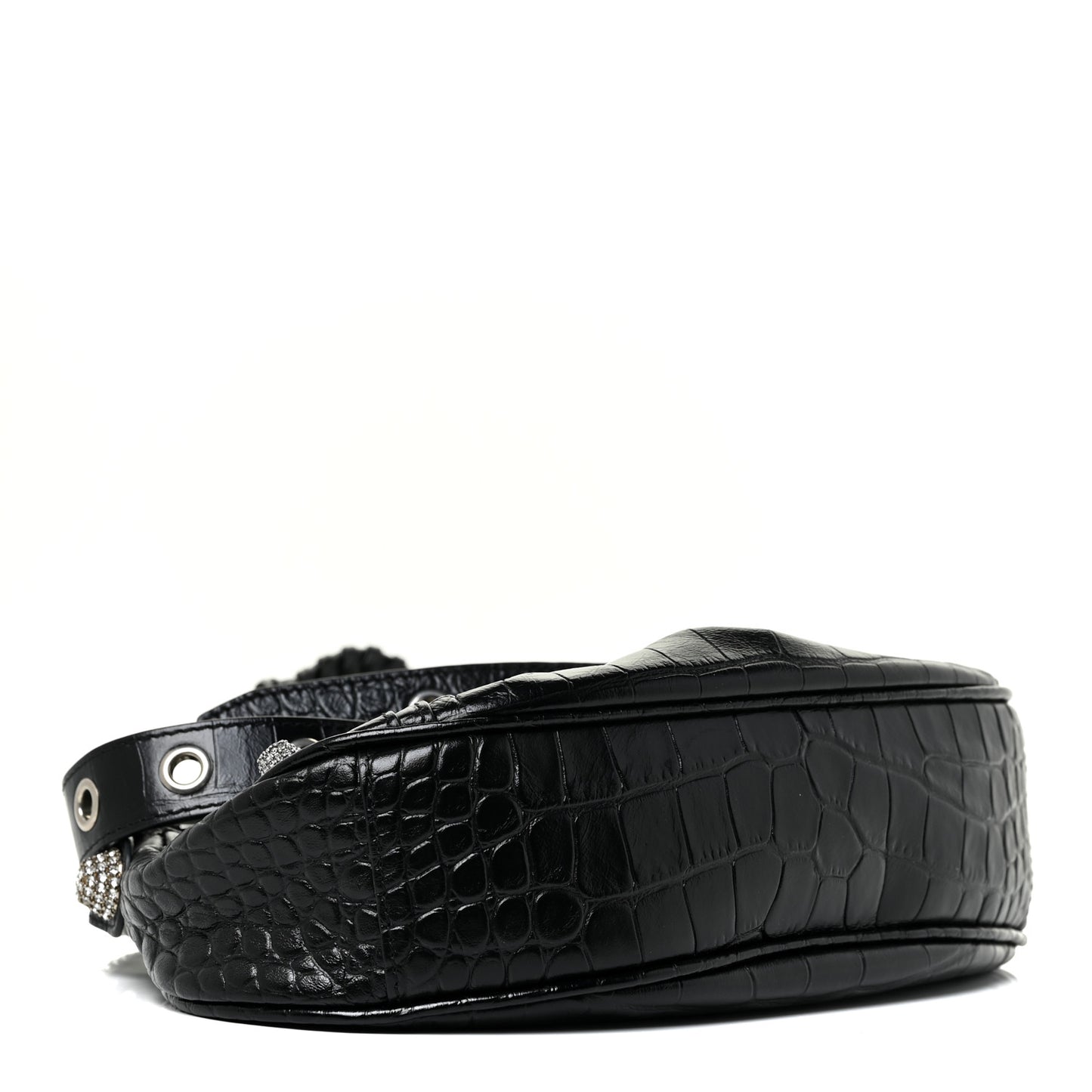 Extra Supple Calfskin Crystal Crocodile Embossed Le Cagole Shoulder Bag XS Black