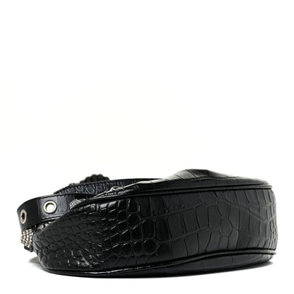 Balenciaga Extra Supple Calfskin Crystal Crocodile Embossed Le Cagole Shoulder Bag XS Black 5 of 10