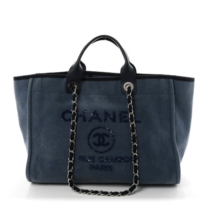 Chanel Canvas Sequin Medium Deauville Tote Navy 1 of 10
