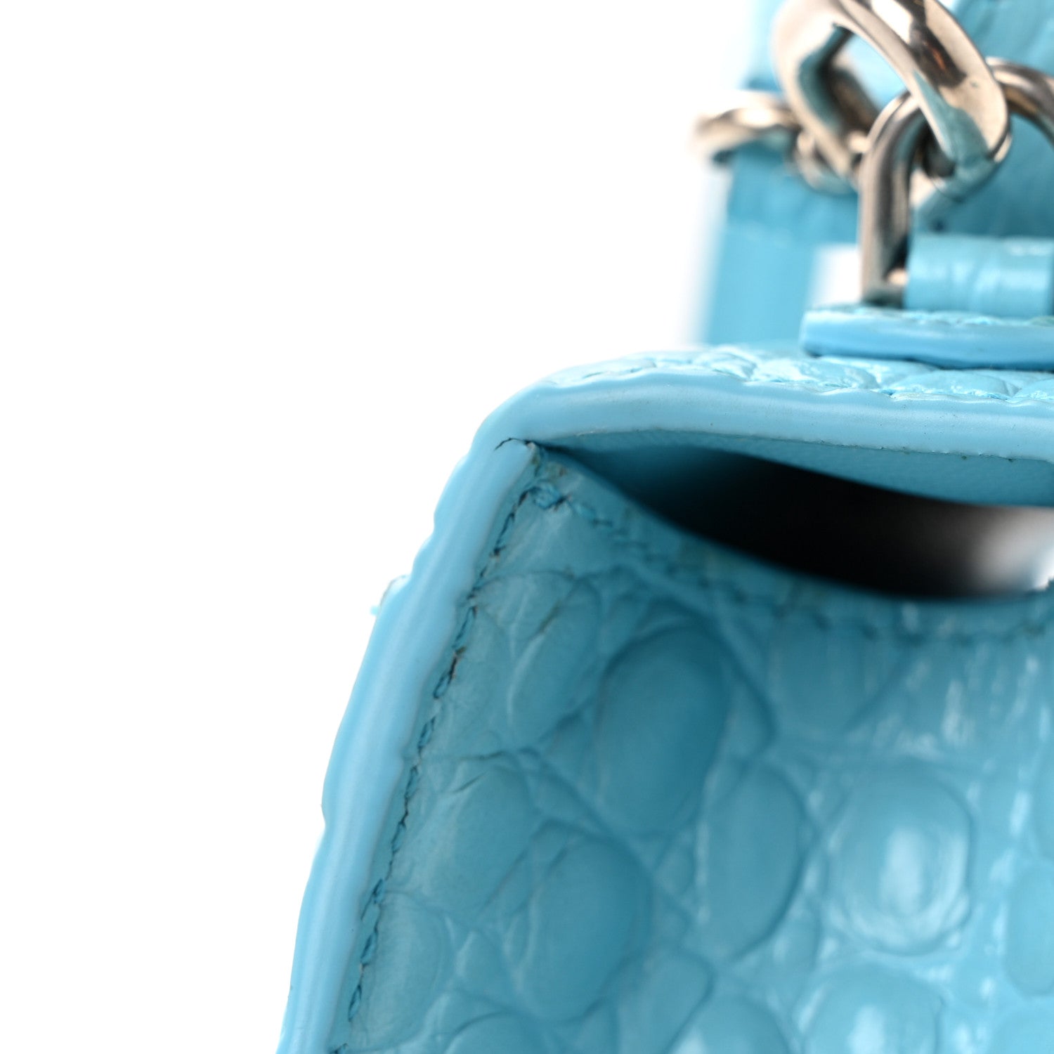 Balenciaga Shiny Calfskin Crocodile Embossed Hourglass Top Handle