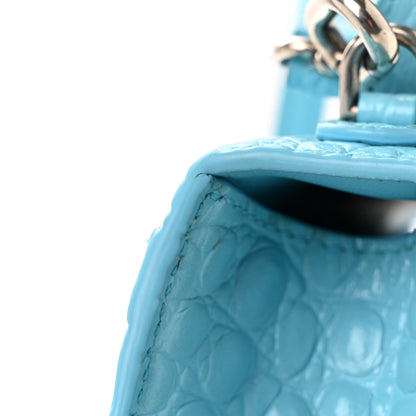 Balenciaga Shiny Calfskin Crocodile Embossed Hourglass Top Handle Bag XS Azur 11 of 11