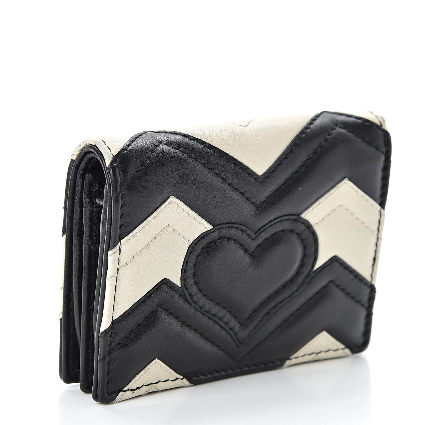 Calfskin Matelasse GG Marmont Card Case Wallet Black White