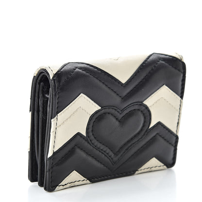 Gucci Calfskin Matelasse GG Marmont Card Case Wallet Black White 3 of 9