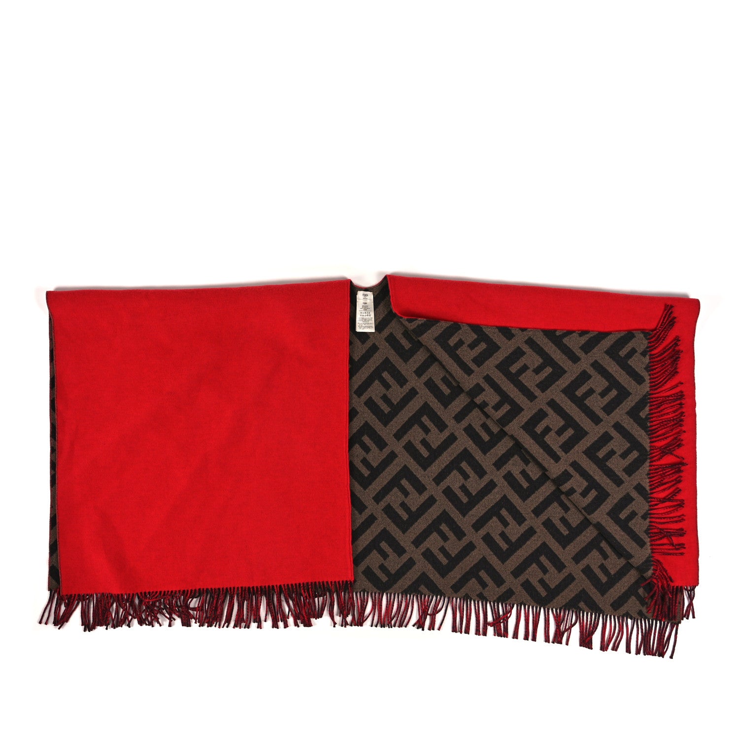 Fendi Wool Cashmere FF Poncho Rosso Tobacco 3 of 6