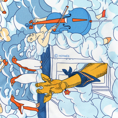 Hermes Silk Sur Mon Nuage Scarf 90 Creme Bleu Clair 2 of 7